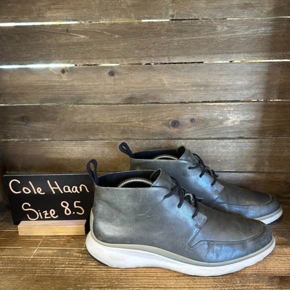 Mens Cole Haan 3.ZeroGrand Gray Leather Comfort Ankle Boots Size 8.5 M GUC - Picture 1 of 6